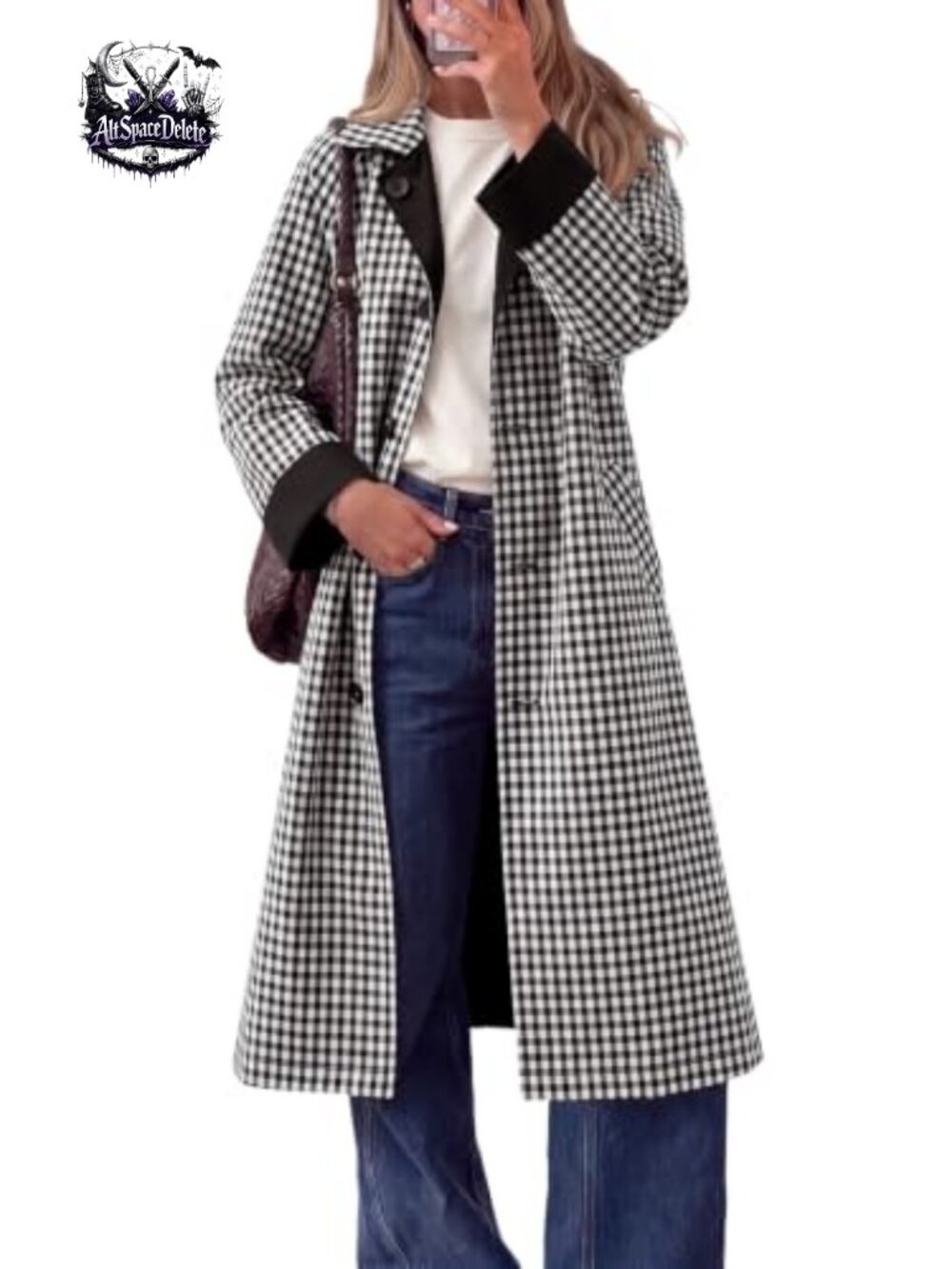 Womens Reversible Plaid Long Trench Coat Windproof Button Overcoat